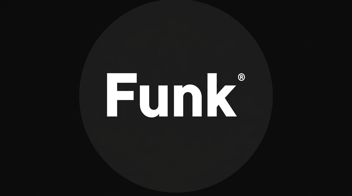 Logo Funk® branco em círculo escuro